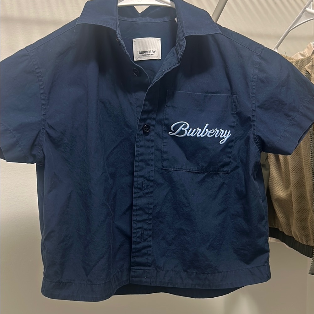 Burberry Blue Button Down Shirt with Script Logo